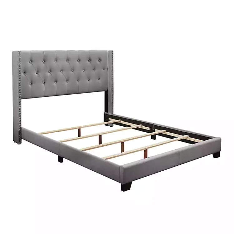 Beds & Headboards-Kirklands Home Upholstered Button Tufted Wing King Bed Gray