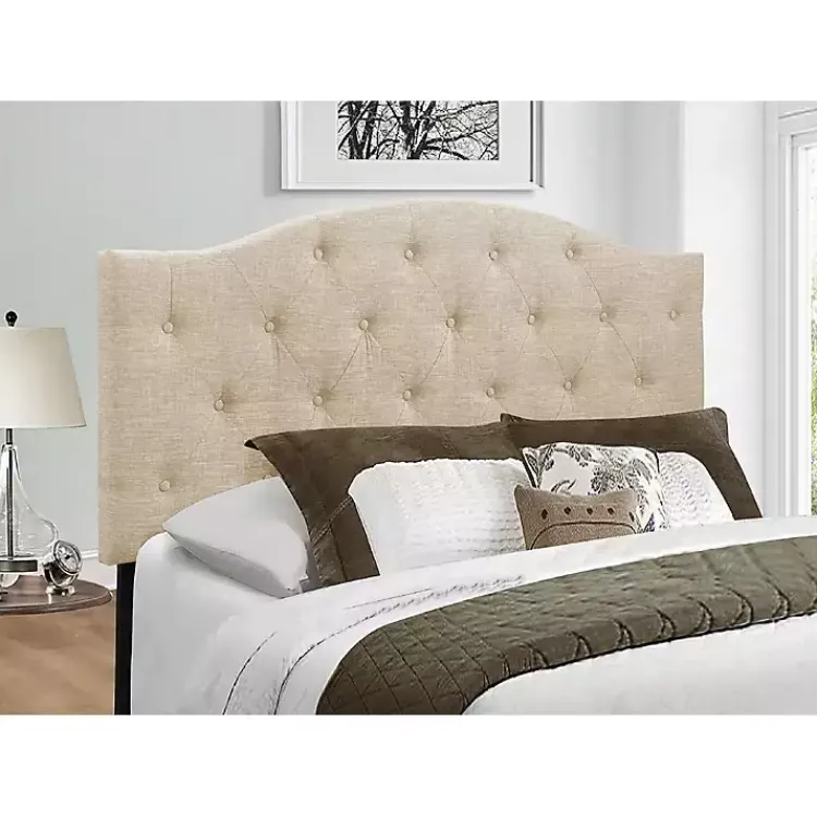 Beds & Headboards-Kirklands Home Beige Bryne Button Tufted King Headboard Tan