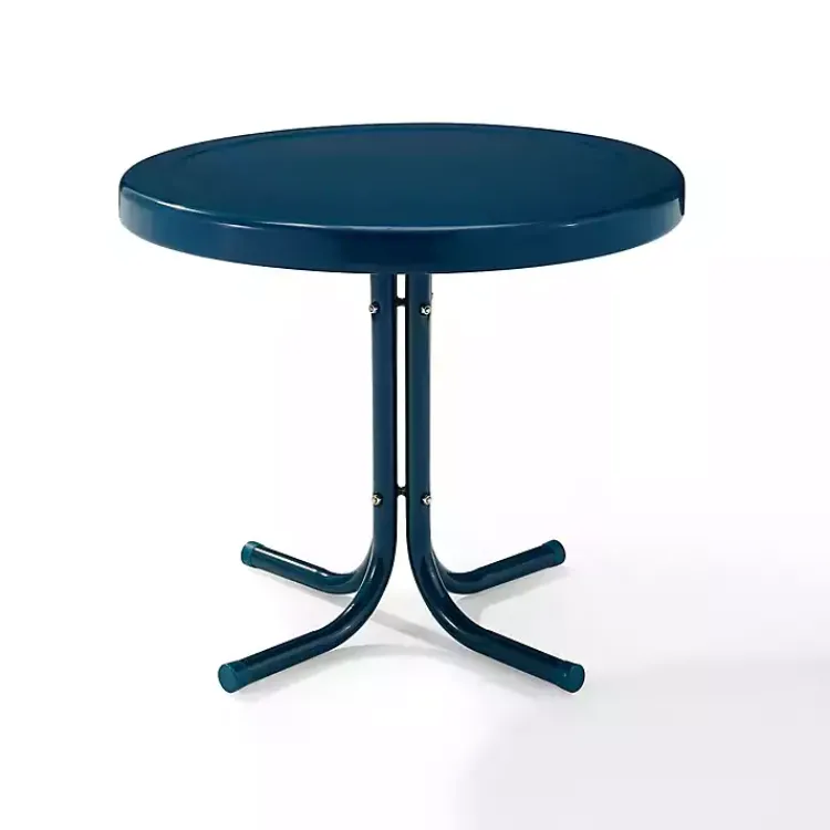Outdoor Tables-Kirklands Home Navy Retro Metal Outdoor Side Table Blue