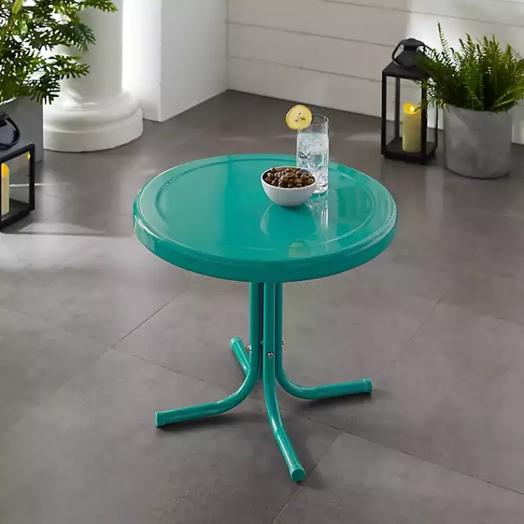Outdoor Tables-Kirklands Home Turquoise Metal Outdoor Side Table Blue