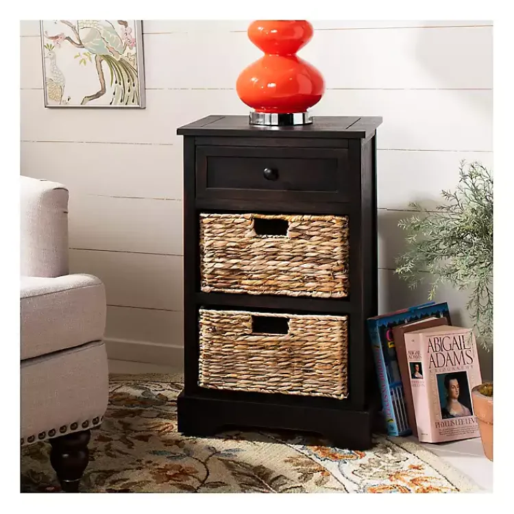 Accent & End Tables-Kirklands Home Cora Accent Table with Woven Storage Baskets Brown