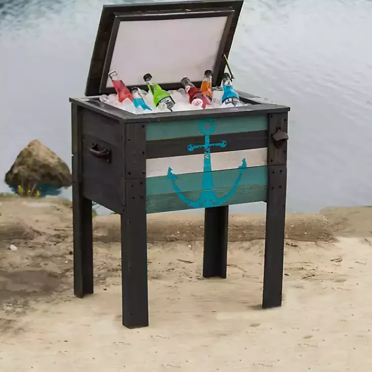 Outdoor Dining-Kirklands Home Handcrafted Wood Anchor Outdoor Patio Cooler Gray