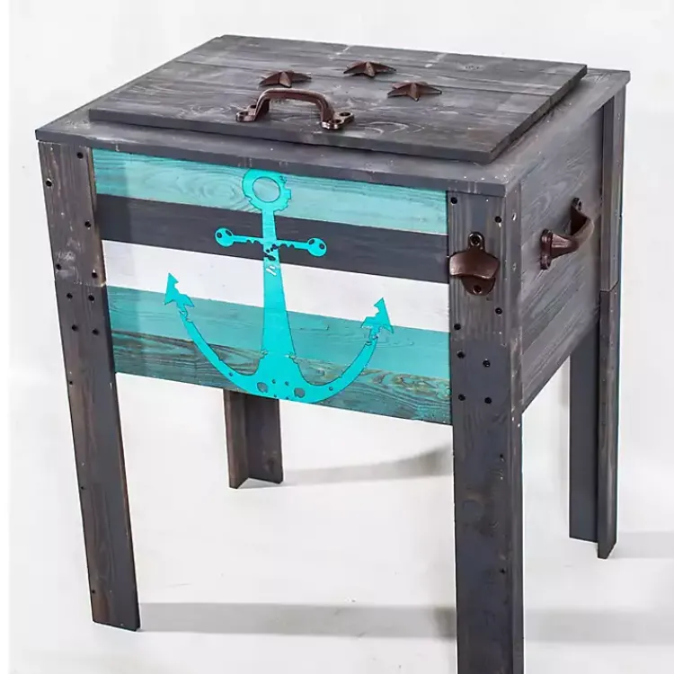 Outdoor Dining-Kirklands Home Handcrafted Wood Anchor Outdoor Patio Cooler Gray