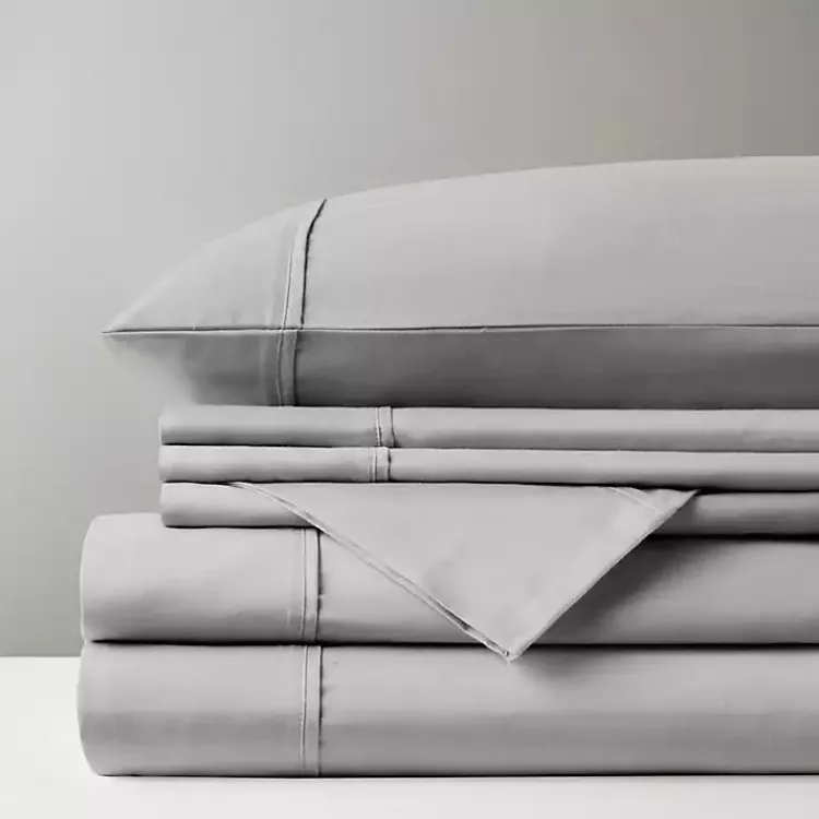 Bed Sheets-Kirklands Home Cotton Blend Sateen 6-pc. Queen Sheet Set Gray
