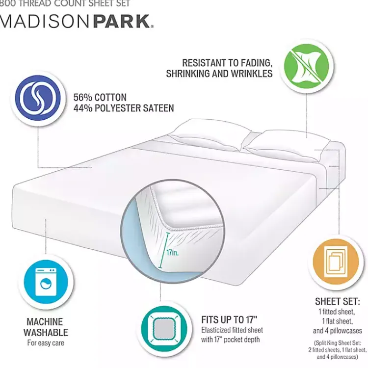 Bed Sheets-Kirklands Home Cotton Blend Sateen 6-pc. King Sheet Set Ivory