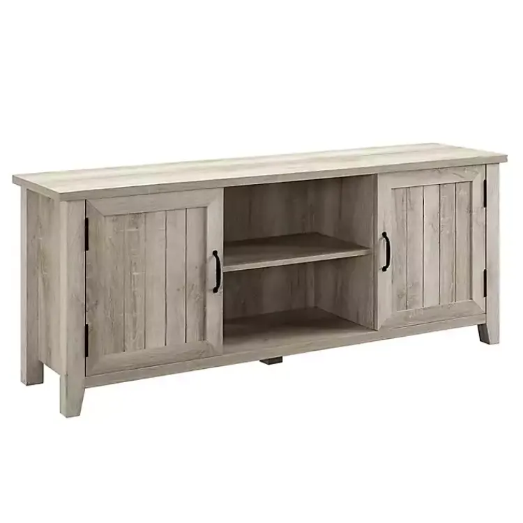 Tv Stands & Media Consoles-Kirklands Home White Oak Grooved Door TV Stand Ivory