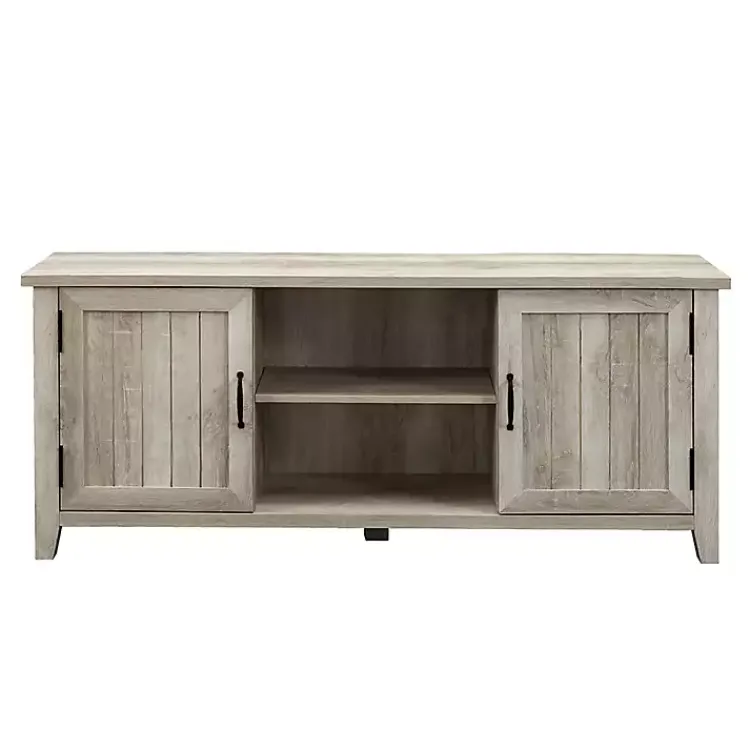 Tv Stands & Media Consoles-Kirklands Home White Oak Grooved Door TV Stand Ivory