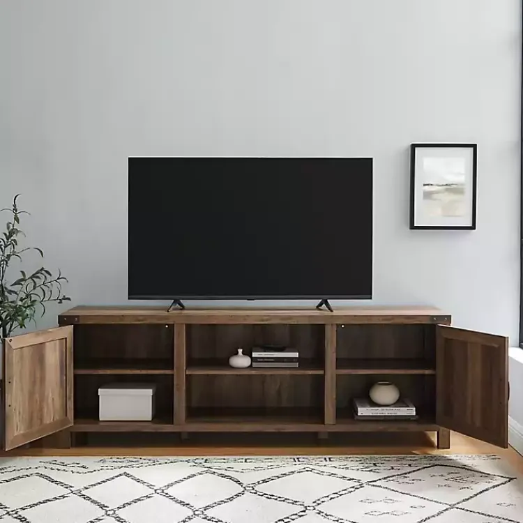 Tv Stands & Media Consoles-Kirklands Home Rustic Oak Barn Door TV Stand Brown