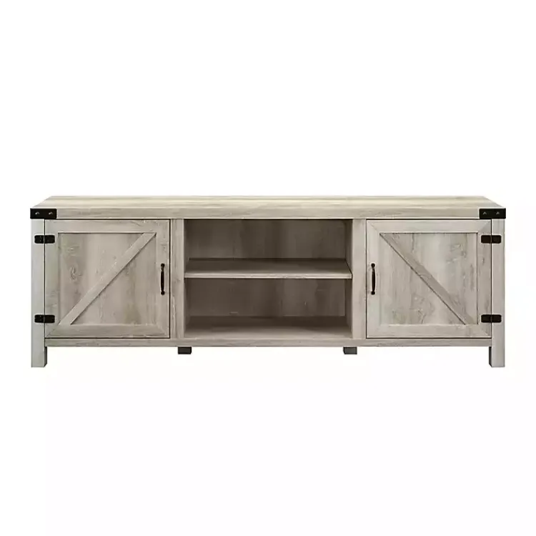Tv Stands & Media Consoles-Kirklands Home Oak Barn Door TV Stand White