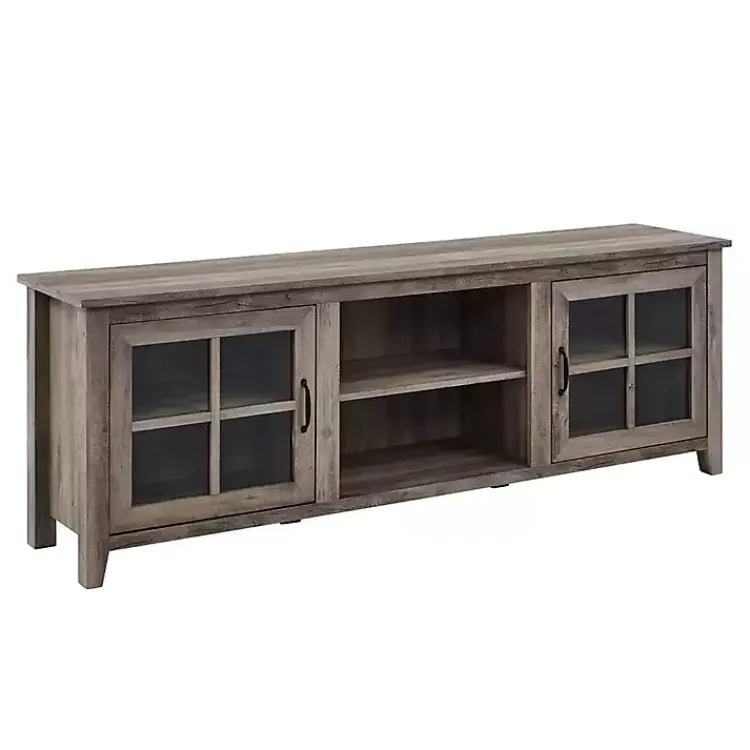 Tv Stands & Media Consoles-Kirklands Home Wash Glass Door TV Stand Gray