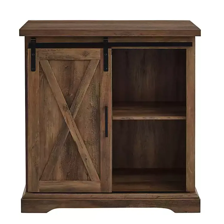 Cabinets & Sideboards-Kirklands Home Rustic Oak Sliding Barn Door Cabinet Brown