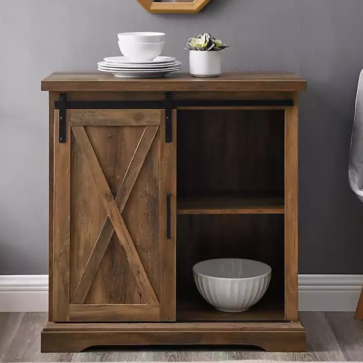 Cabinets & Sideboards-Kirklands Home Rustic Oak Sliding Barn Door Cabinet Brown