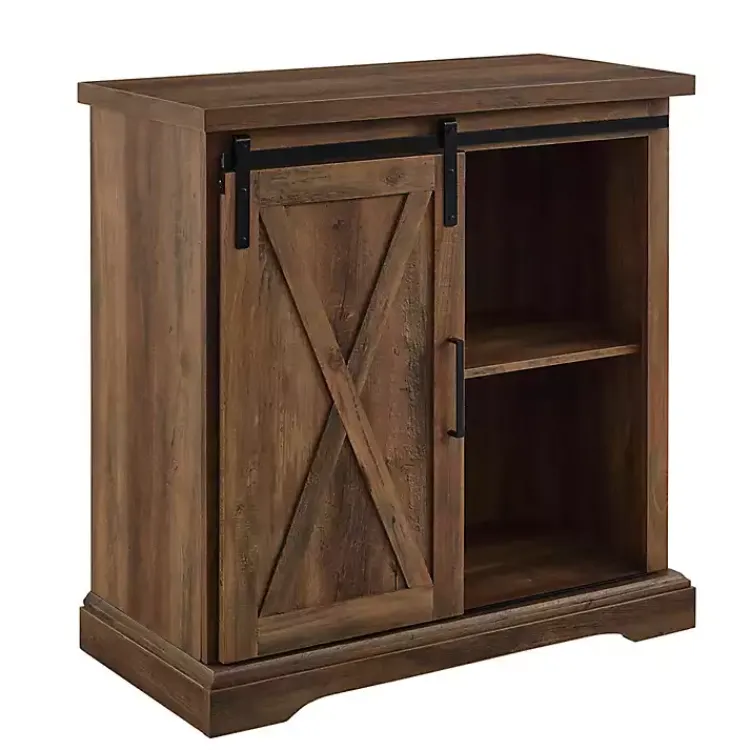 Cabinets & Sideboards-Kirklands Home Rustic Oak Sliding Barn Door Cabinet Brown