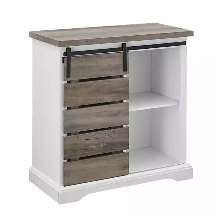 Cabinets & Sideboards-Kirklands Home Slatted Sliding Barn Door White and Cabinet Gray