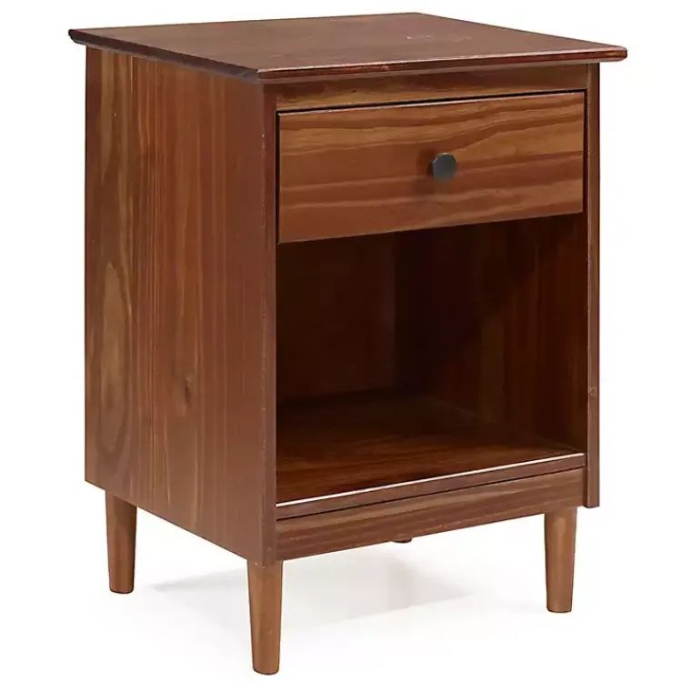 Nightstands-Kirklands Home Walnut One-Drawer Wood Nightstand Brown