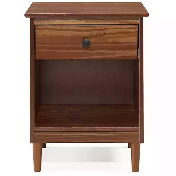 Nightstands-Kirklands Home Walnut One-Drawer Wood Nightstand Brown