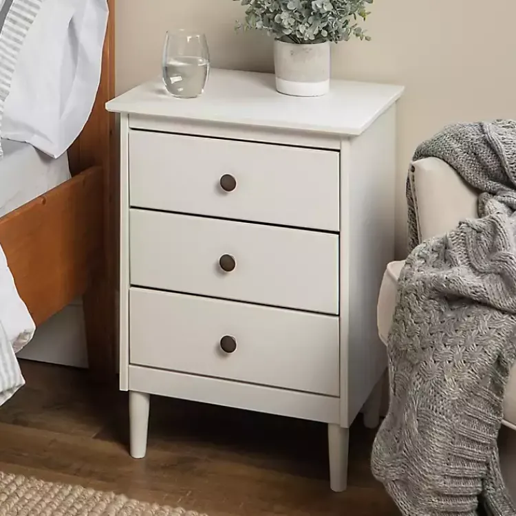 Nightstands-Kirklands Home 3-Drawer Wood Nightstand White