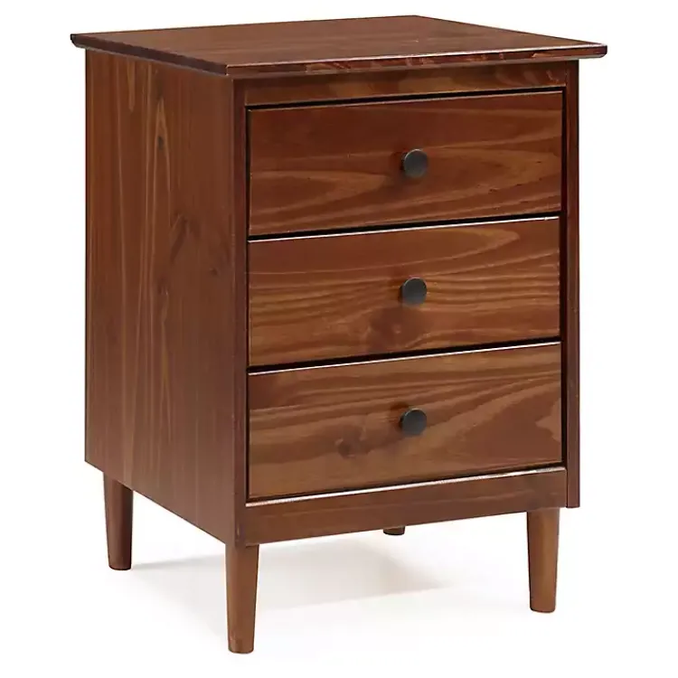 Nightstands-Kirklands Home Walnut 3-Drawer Wood Nightstand Brown
