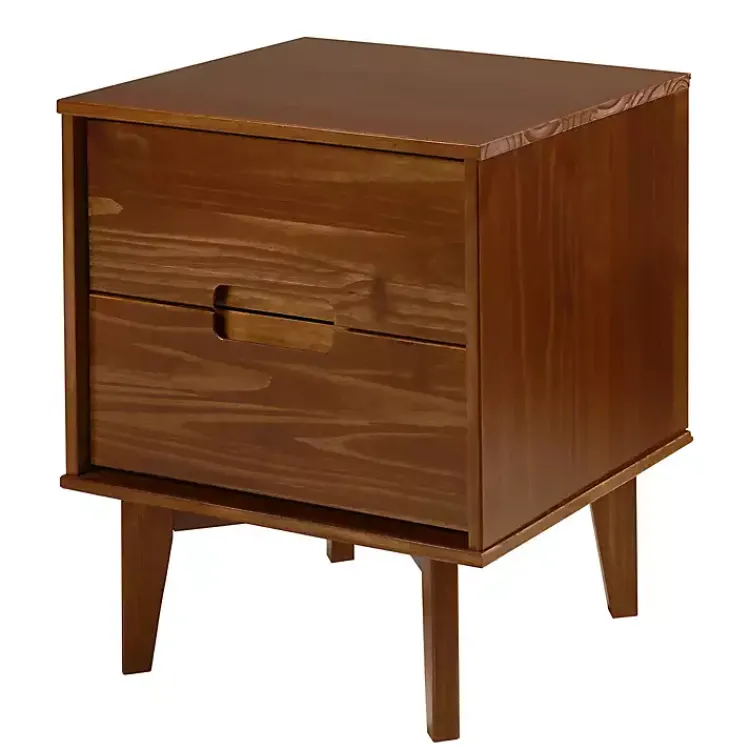 Nightstands-Kirklands Home Walnut Mid-Century Modern 2-Drawer Nightstand Brown