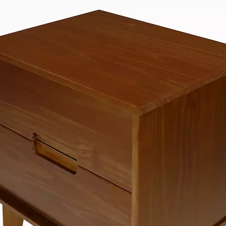Nightstands-Kirklands Home Walnut Mid-Century Modern 2-Drawer Nightstand Brown