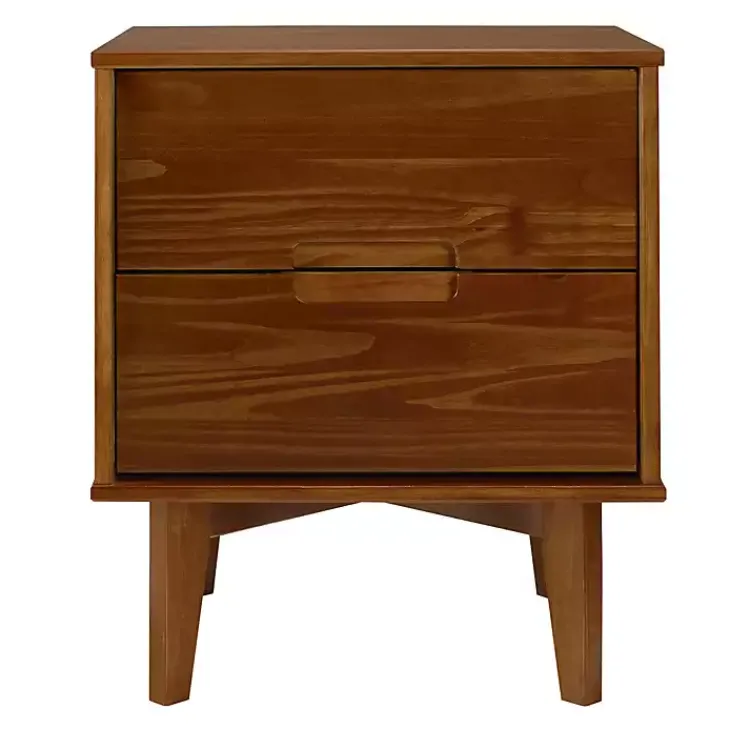 Nightstands-Kirklands Home Walnut Mid-Century Modern 2-Drawer Nightstand Brown