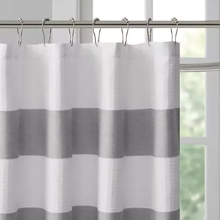 Shower Curtains-Kirklands Home Stripe Waffle Weave Shower Curtain Gray