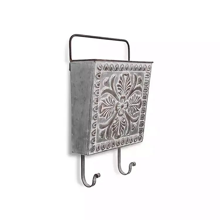 Wall Storage-Kirklands Home Floral Embossed Metal Wall Pocket