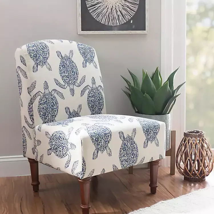 Accent Chairs-Kirklands Home Sea Turtle Print Accent Chair