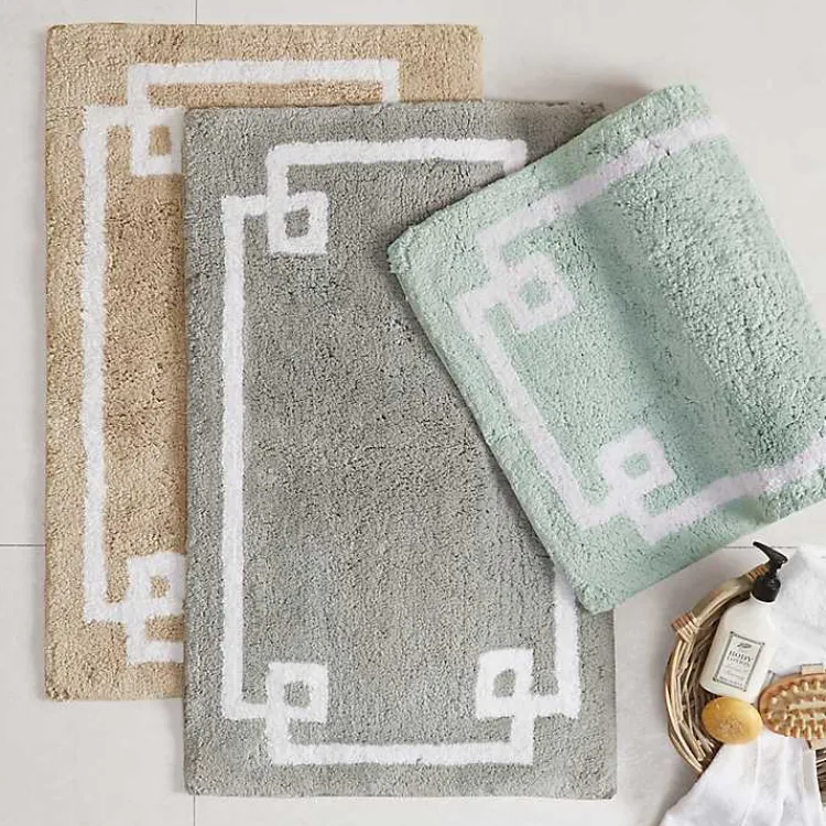 Bathroom Rugs-Kirklands Home Cotton Tufted Bath Mat with Border, 40 in. Gray
