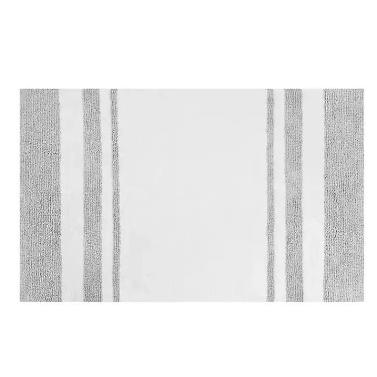 Bathroom Rugs-Kirklands Home White with Stripe Reversible Bath Mat, 45 in. Gray