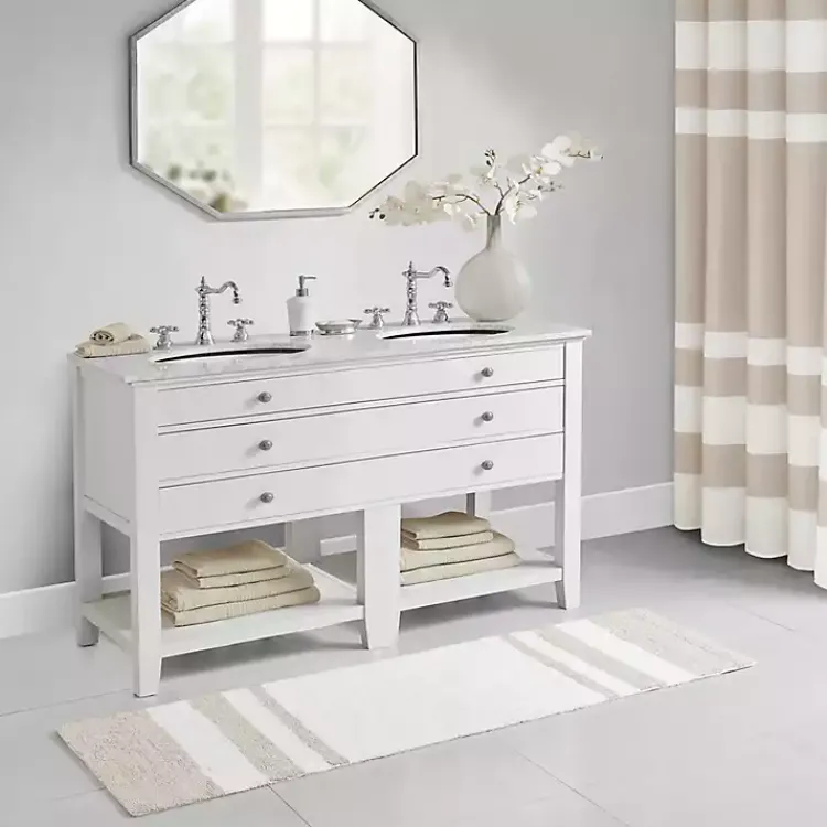 Bathroom Rugs-Kirklands Home Brown Stripe Reversible Bath Runner