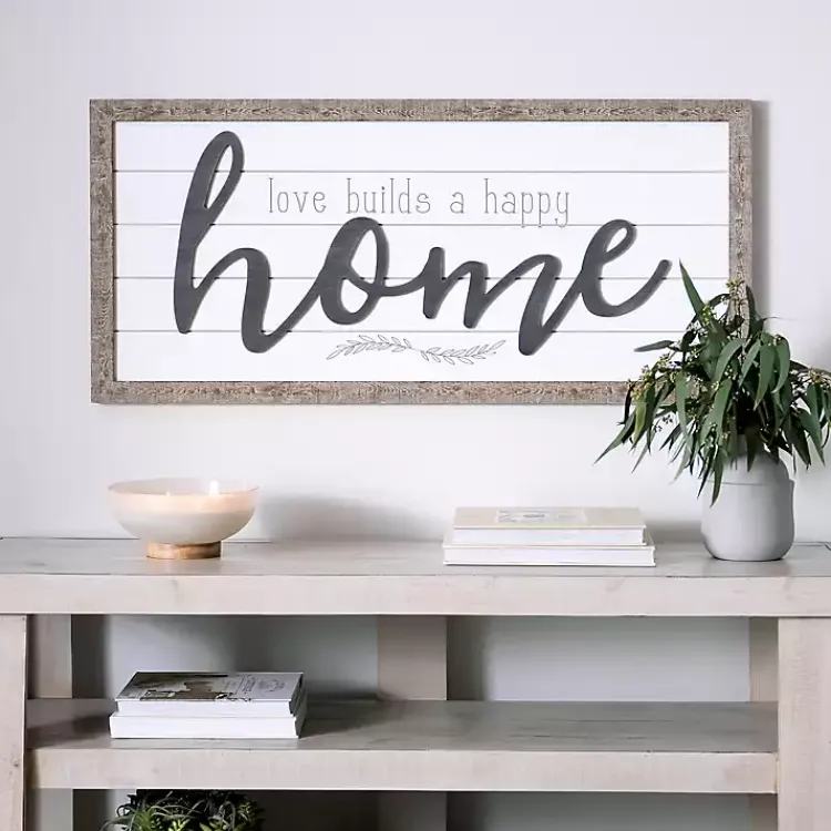 Wall Quotes & Signs-Kirklands Home Love Builds a Happy Home Printed Wall Art Gray