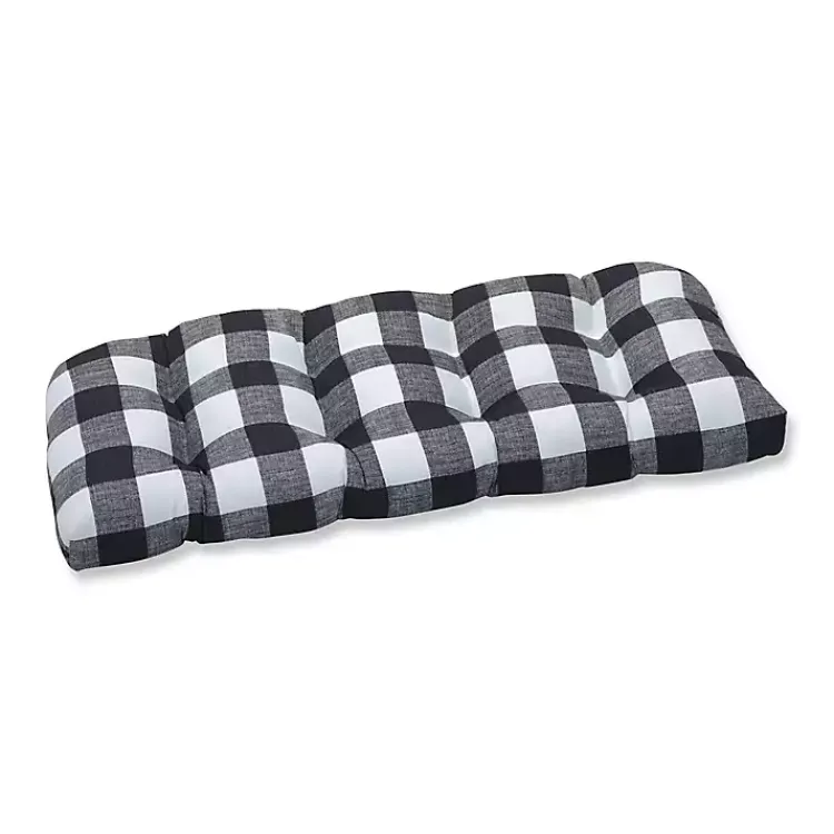 Outdoor Cushions & Pillows-Kirklands Home Buffalo Check Outdoor Loveseat Cushion Black