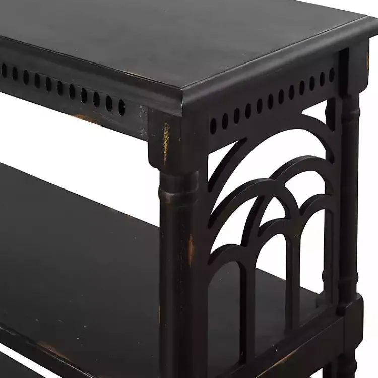Entryway Furniture-Kirklands Home Open Shelf Cathedral Ends Console Table Black