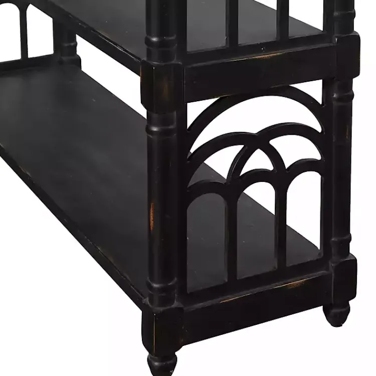 Entryway Furniture-Kirklands Home Open Shelf Cathedral Ends Console Table Black