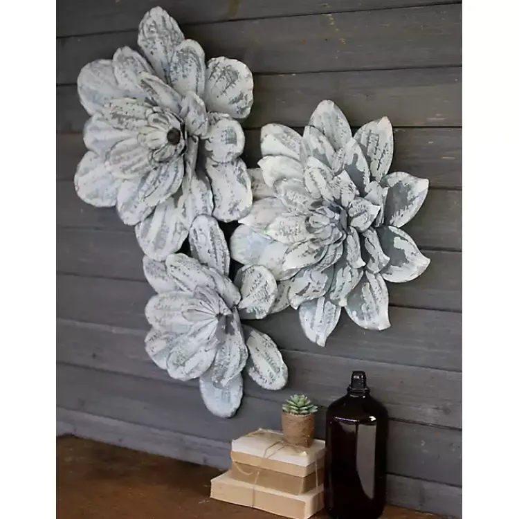 Outdoor Wall Decor-Kirklands Home washed Wall Flower Sculptures, Set of 3 White