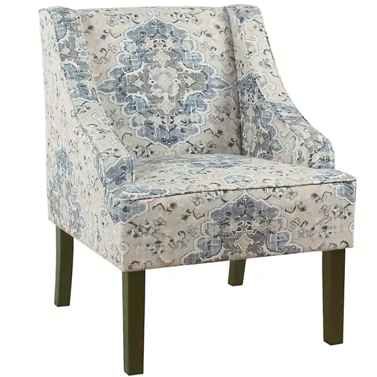 Accent Chairs-Kirklands Home Antiqued Medallion Swoop Arm Accent Chair Blue