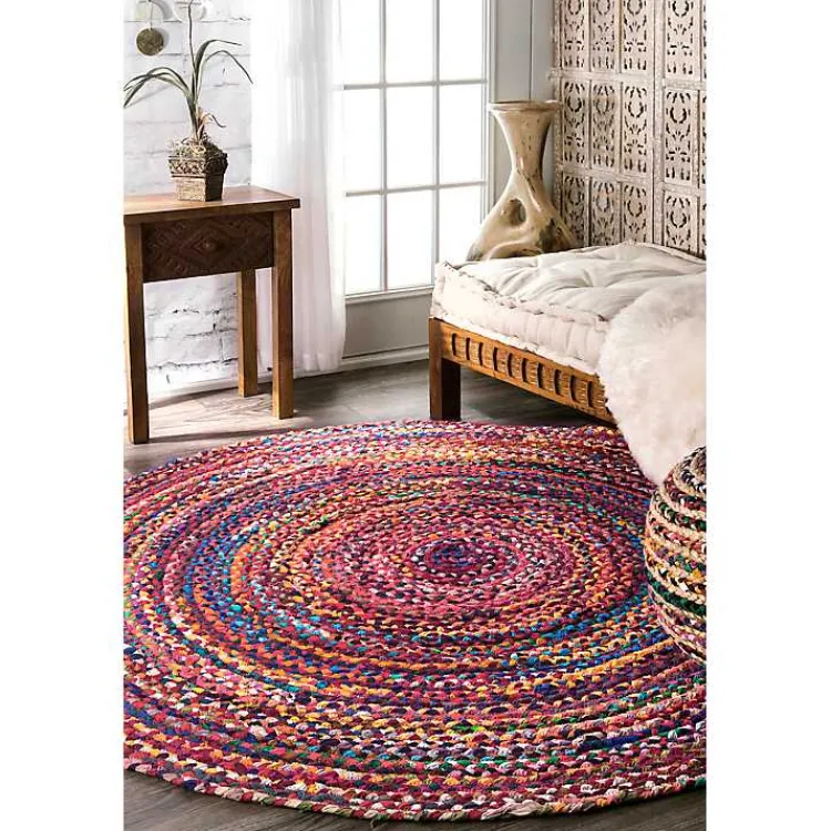 Area Rugs-Kirklands Home Cotton Braided Tammara Round Area Rug, 6 ft. Multi