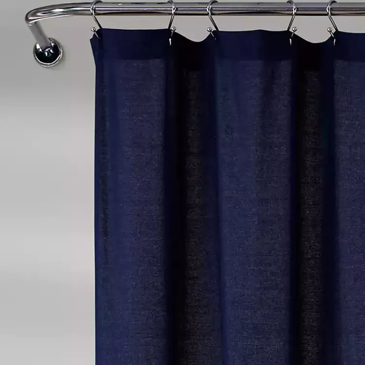Shower Curtains-Kirklands Home Navy and White Button Accent Linen Shower Curtain Blue