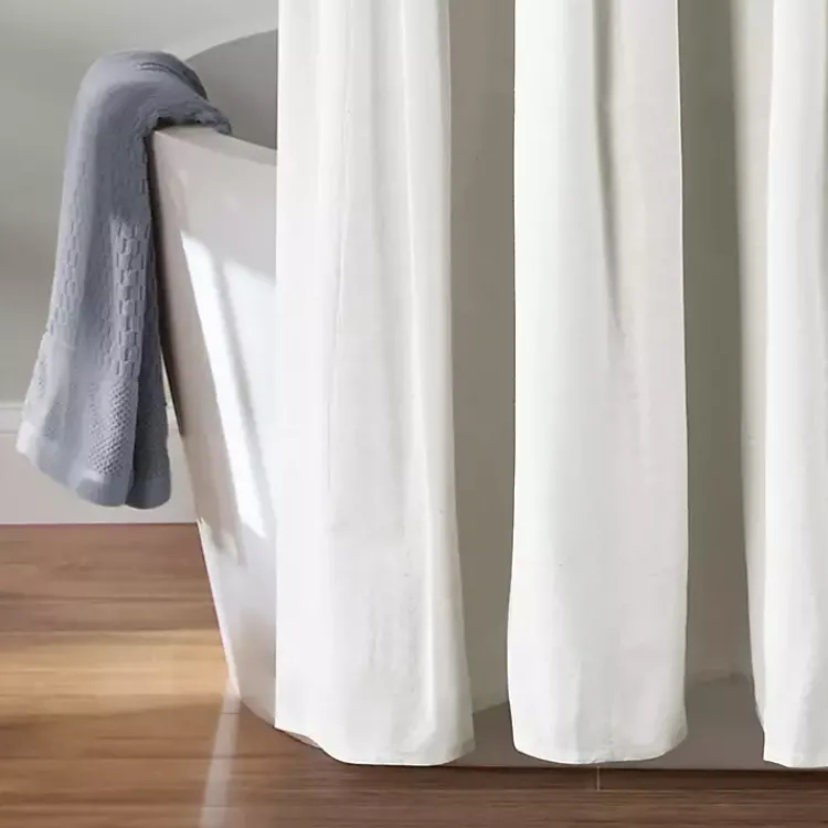 Shower Curtains-Kirklands Home Navy and White Button Accent Linen Shower Curtain Blue