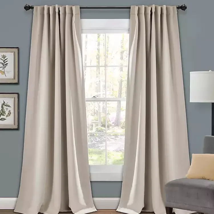 Curtains & Drapes-Kirklands Home Wheat Back Tab Blackout Curtain Panel Set, 84 in. Tan
