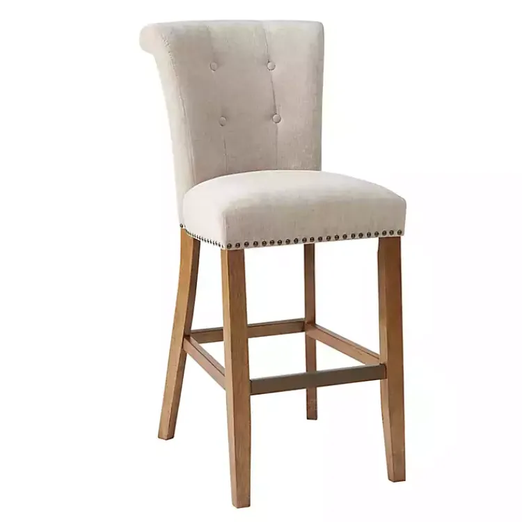 Bar Stools & Counter Height Stools-Kirklands Home Ivory Wesley Tufted Bar Stool with Nailhead Trim White