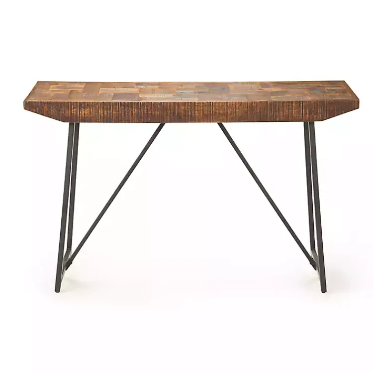 Console Tables-Kirklands Home Mango Wood Willow Parquet Sofa Table Tan