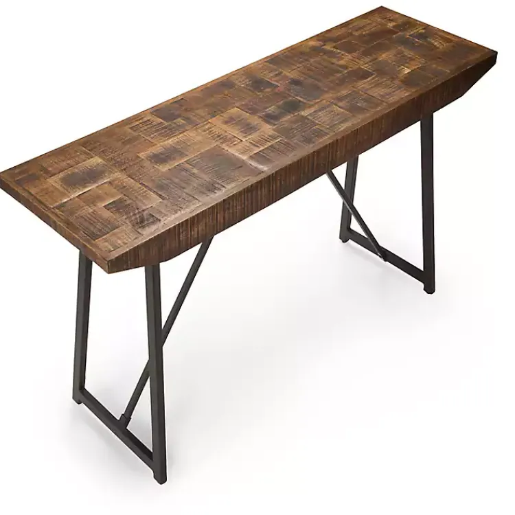 Console Tables-Kirklands Home Mango Wood Willow Parquet Sofa Table Tan