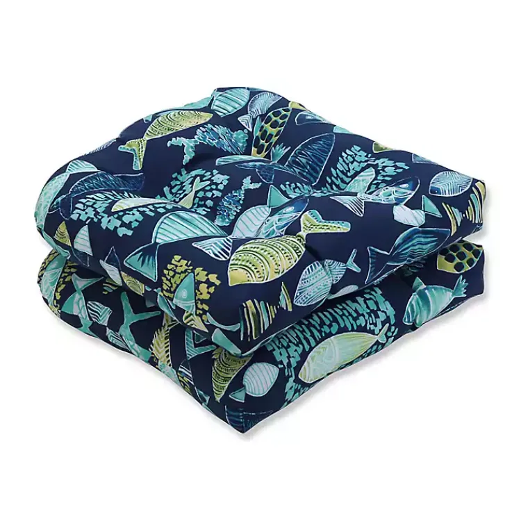 Outdoor Cushions & Pillows-Kirklands Home Hooked Lagoon Wicker Seat Cushions, Set of 2 Blue