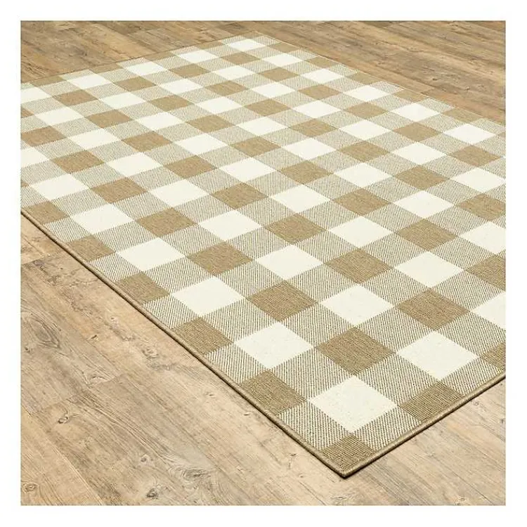 Area Rugs-Kirklands Home Buffalo Check Outdoor Area Rug, 5x7 Tan