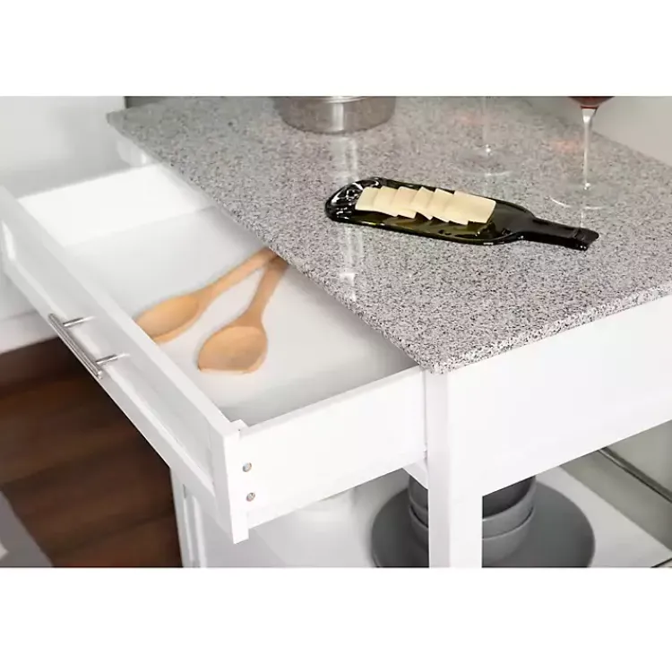 Kitchen Islands & Bar Carts-Kirklands Home White Parker Granite Top Rolling Kitchen Cart