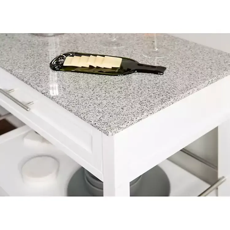 Kitchen Islands & Bar Carts-Kirklands Home White Parker Granite Top Rolling Kitchen Cart