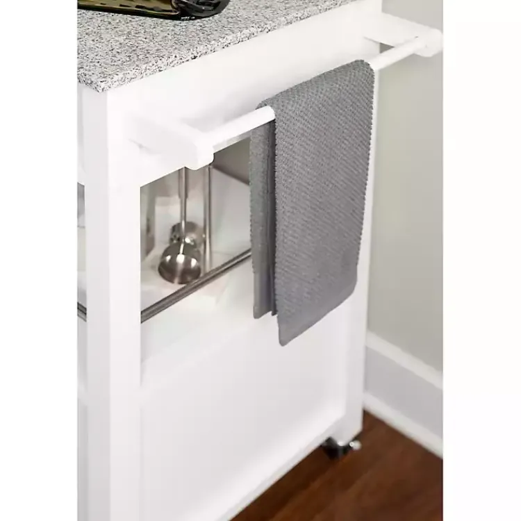 Kitchen Islands & Bar Carts-Kirklands Home White Parker Granite Top Rolling Kitchen Cart