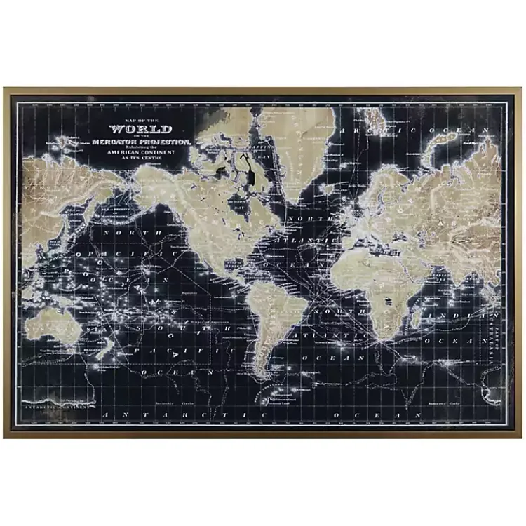 Framed Art-Kirklands Home World Map on Black Framed Art Print